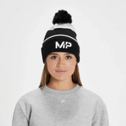 MP Bobble Knitted Bobble Hat - Black/White -Damen Fitnessbekleidung Verkäufe 12561721 4054980924830799