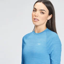 MP Women's Performance Long Sleeve Training T-Shirt - Bright Blue Marl With White Fleck -Damen Fitnessbekleidung Verkäufe 12934031 1354865548355646
