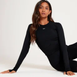 MP Women's Tempo Seamless Long Sleeve Crop Top - Black -Damen Fitnessbekleidung Verkäufe 13116728 1054914616978851
