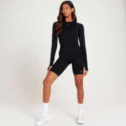 MP Women's Tempo Seamless Long Sleeve Crop Top - Black -Damen Fitnessbekleidung Verkäufe 13116728 1644914616848441