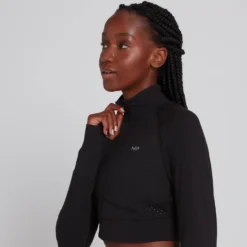 MP Women's Power Ultra Cropped 1/4 Zip Top - Black -Damen Fitnessbekleidung Verkäufe 13466686 1124971370971849