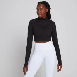 MP Women's Power Ultra Cropped 1/4 Zip Top - Black