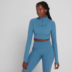 MP Women's Power Ultra Cropped 1/4 Zip Top - Moonlight Blue