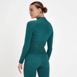 MP Women's Tempo Seamless 1/4 Zip Crop Top - Deep Marine Blue Zebra -Damen Fitnessbekleidung Verkäufe 13467554 1264980930820785