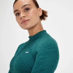 MP Women's Tempo Seamless 1/4 Zip Crop Top - Deep Marine Blue Zebra -Damen Fitnessbekleidung Verkäufe 13467554 1584980930901038