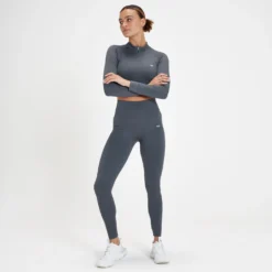 MP Women's Tempo Seamless 1/4 Zip Crop Top - Graphite -Damen Fitnessbekleidung Verkäufe 13467562 1974980931090611