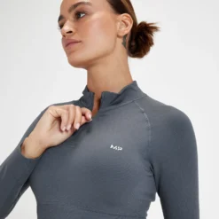 MP Women's Tempo Seamless 1/4 Zip Crop Top - Graphite -Damen Fitnessbekleidung Verkäufe 13467562 3954980931245525