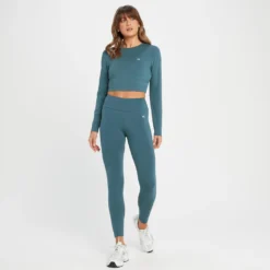 MP Women's Rest Day Body Fit Long Sleeve Crop T-Shirt - Smoke Blue -Damen Fitnessbekleidung Verkäufe 13838153 2105009212290435