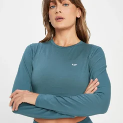 MP Women's Rest Day Body Fit Long Sleeve Crop T-Shirt - Smoke Blue -Damen Fitnessbekleidung Verkäufe 13838153 6405009212389981