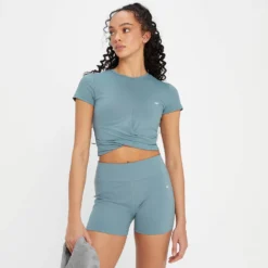 MP Women's Power Short Sleeve Crop Top - Pebble Blue