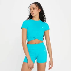 MP Women's Power Short Sleeve Crop Top - Blue Lagoon