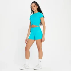 MP Women's Power Short Sleeve Crop Top - Blue Lagoon -Damen Fitnessbekleidung Verkäufe 13838201 1535007892103394