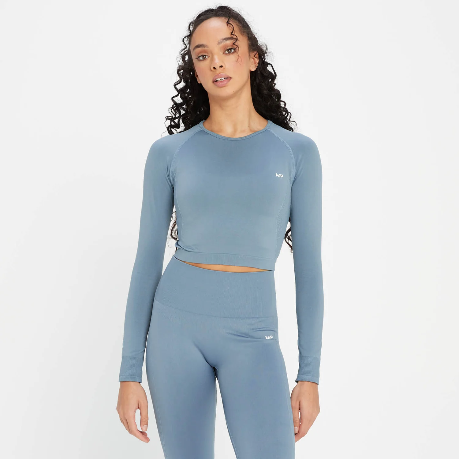 MP Women's Shape Seamless Long Sleeve Crop Top - Pebble Blue 3 MP Women's Shape Seamless Long Sleeve Crop Top - Pebble Blue