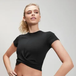 MP Women's Power Short Sleeve Crop Top - Black