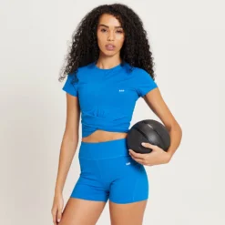 MP Women's Power Short Sleeve Crop Top - True Blue