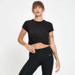 MP Women's Composure Twist Front Crop T-Shirt - Black